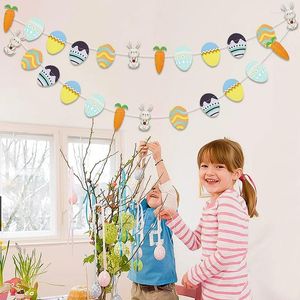 Feestdecoratie 3m gelukkige paasbanner bunting kleur ei wortel hangende papieren slinger voor lente thuiscadeau