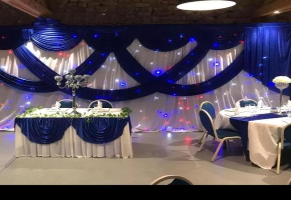 Décoration de fête 3M6M Couleur blanche Toiles de fond de mariage en soie de glace avec fond de scène bleu royal Swag Drapé Rideau Baby Shower Deco3081427