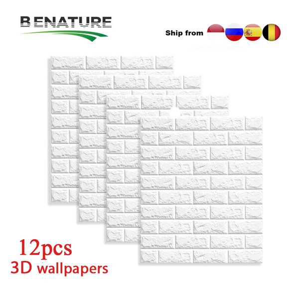 Decoración de fiesta 3 mm Autoadhesivo Pegatinas de pared Decoración para el hogar Papel tapiz Sala de estar Dormitorio y niños Peel Stick Brick Sticker 12 PCS 230510