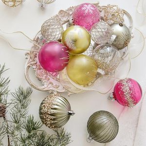 Décoration de fête 3pc 8CM arbre de noël boules suspendues paillettes boule brillante pendentif de noël pour les fournitures de l'année à la maison