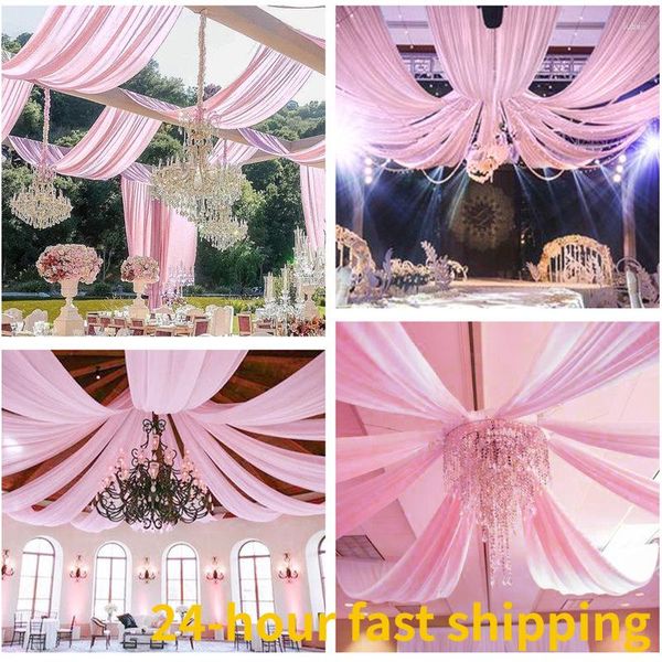 Décoration de fête 3 pièce/ensemble rideaux de plafond de mariage tissu en mousseline de soie blanc Transparent événement Banquet pour cérémonie scène toit El décor