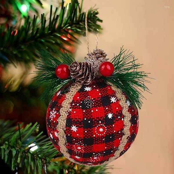 Décoration de fête 3pcs arbre de Noël pendentif boule décorative pin noix tissu art rouge treillis mousse