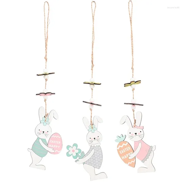 Décoration de fête 3 pièces joyeux oeufs de pâques suspendus ornements décor artisanat pendentifs en bois cadeaux pour enfants pour les fenêtres de magasin à domicile