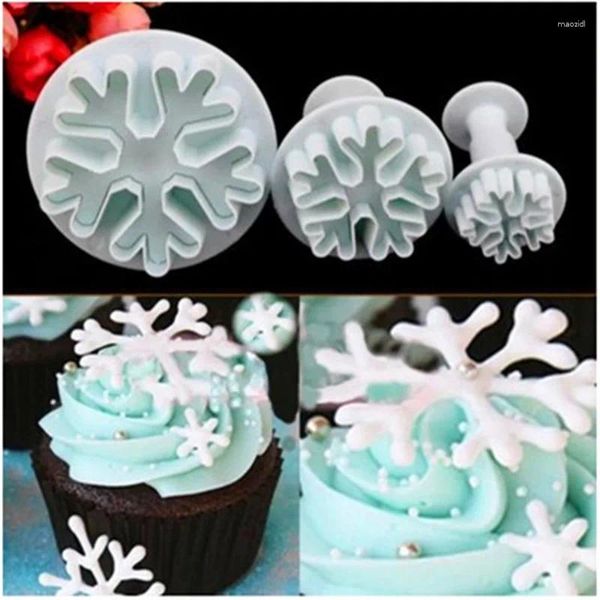 Decoración de fiestas 3pcs/set Christmas Snowflake Cookie Cutter Molde Fondant Biscuit Pastel para hornear decoraciones de Navidad