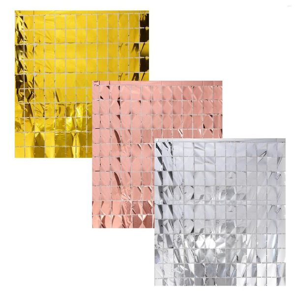 Décoration de fête 3pcs carré feuille d'aluminium décor de mariage toile de fond mur douche nuptiale graduation anniversaire fond clinquant rideau paillettes