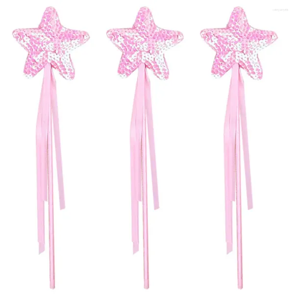 Décoration de fête 3 pièces baguettes de fée en forme d'étoile ruban conception tige jouets bâtons ornements fille anniversaire cadeau accessoires