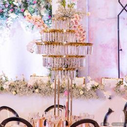 Décoration de fête 3pcs100cm / 140 cm) Centrages de table de mariage vase pour tables hauts vases en or en métal avec stand de fleur artificielle en cristal