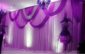 Party Decoratie 3x6m Ice Silk Wedding achtergrond draperen met swags goud en groene achtergrondgordijn voor evenement