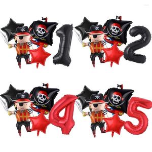 Décoration de fête 4/5pcs Halloween Pirate Bateau Ballon Ensemble 32 pouces Noir Rouge 0-9 Numéro Garçons Anniversaire Baby Shower Enfants Hélium