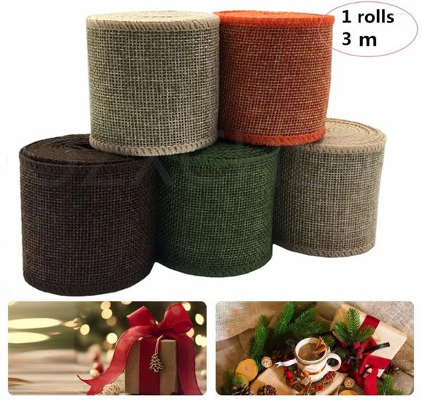 Decoración de fiesta 4 colores Natural Yute Burlap Hessian Ribbon Rolls para boda rústica Regalo de Navidad DIY Hogar