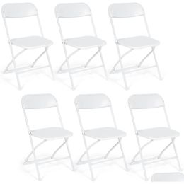Décoration de fête 4 pack chaises de chaises pliantes en plastique blanc blanc empilables extérieurs intérieurs avec cadre en acier 330 lb pour le mariage arrière-cour ev dhzel