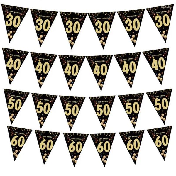 Decoración de fiesta 40 50 60 años Feliz cumpleaños Banner Streamer para telones de fondo Adulto Anniversaire 40age Banderas negras