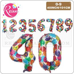 Décoration de fête 40 pouces coloré grand nombre feuille d'aluminium Mylar ballon d'hélium pour anniversaire d'enfants boule de douche de bébé