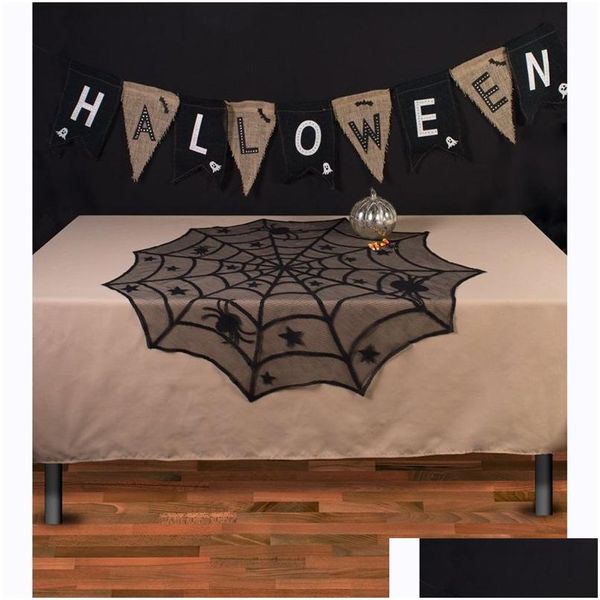 Decoración de fiestas 40 pulgadas Spider Negro Halloween Decoración de la fiesta Tope de encaje para decoraciones Noches de películas de miedo 3195 T2 Drop d Dhloy