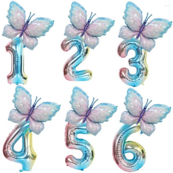 Décoration de fête 40 pouces papillon feuille ballons anniversaire ballon 32 pouces numéro ensemble bébé douche décor mariage Globos fournitures