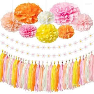 Feestdecoratie 40 stks groovy daisy slinger slinger decor esthetisch papier kunstbanner spanner pastel pompoms kwastje voor bruiloft verjaardag babydouche