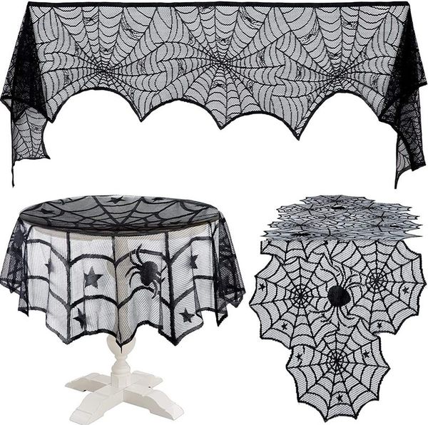 Décoration de fête 40pcs décorations d'Halloween ensemble nappe cheminée manteau écharpe toile d'araignée dentelle abat-jour couverture 220901