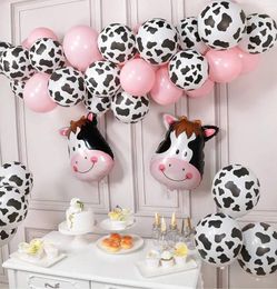 Décoration de fête 40pcs / lot Cartoon Animaux Globos Cow Imprimé Balloons en latex pour le thème de la ferme Fournitures de baby Shower Supplies