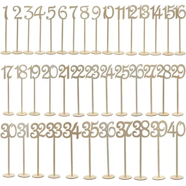 Décoration de fête 40pcs Numéros de table en bois Signes Numéros en bois de restaurant avec marqueurs rustiques de base