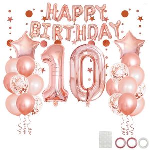 Décoration de fête 41pcs Balloons mélangés en or rose 10e anniversaire Décorations dix 10 ans Girl Happy Decor Supplies