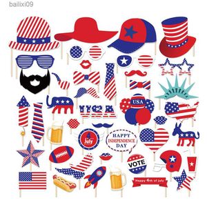 Décoration de fête 44pcs Drapeau national des États-Unis Juillet 4ème jour Fête d'anniversaire Papier Photobooth Props Joyeux Jour de l'Indépendance Carnaval Décorations de fête T230522