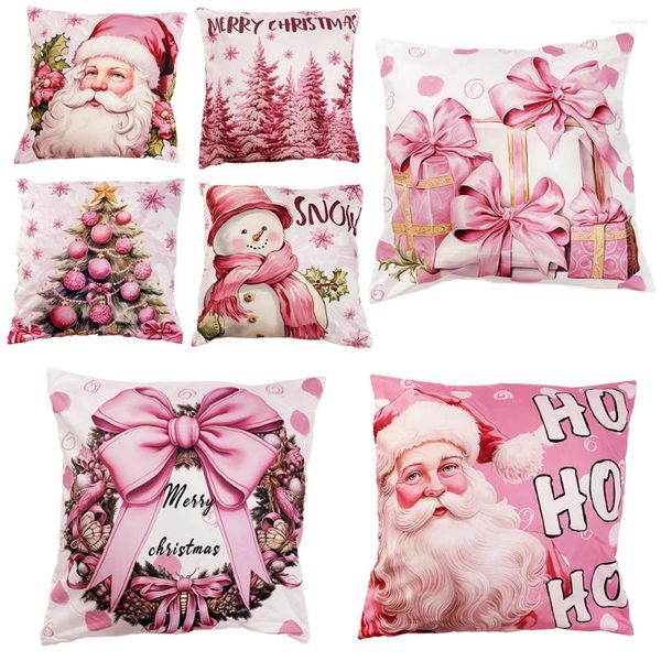 Décoration de fête 45cm Taie d'oreiller de Noël Dessin animé Père Noël Bonhomme de neige Housse de coussin d'arbre de Noël Joyeux Oreiller Décor à la maison 2024 Polyester