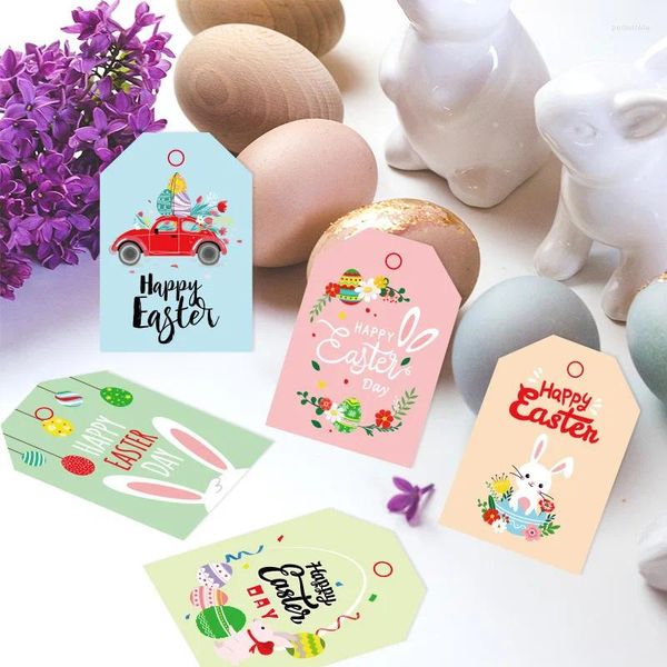 Decoración de fiesta 48 unids Felices Pascuas Etiquetas colgantes Etiquetas impresas 5.8 4 cm Etiqueta Regalo Embalaje Tarjetas de papel con cuerda