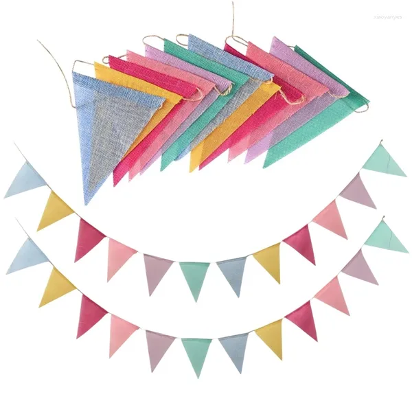 Décoration de fête 4m coloré anniversaire accrocher drapeau lin banderoles bannière triangle drapeaux bébé douche anniversaire décor pographie accessoires