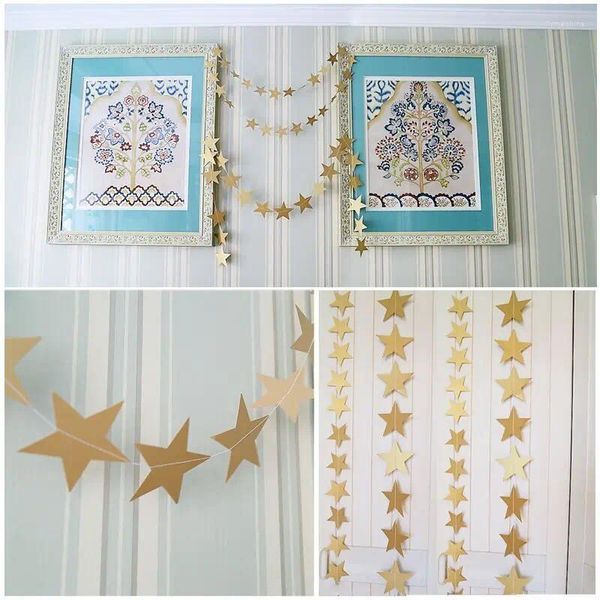 Decoración de fiesta 4m de largo colgante de pared Navidad Papel dorado Estrella Guirnalda Bunting Árbol de Navidad Adorno Baby Shower Boda Cumpleaños