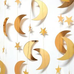 Party Decoratie 4m Moon Star Paper String Banner Eid Ramadan Bunting Garland voor kinderen Verjaardag Baby shower Islamitische festivalbenodigdheden