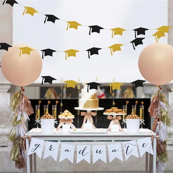 Décoration de fête 4M La célébration en or noir Graduation Bachelor Hat Bannière Glitter Drapé Drapeau Décorations pour la cérémonie