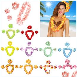 Décoration de fête 4PC Ensemble de fleurs artificielles hawaïennes Leis Garland Collier Plage Été Tropical Mariage Décor Accessoire Yydhhome Dhcgh