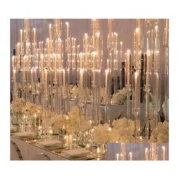 Decoración de fiesta 4 unids acrílico cristal candelabros centros de mesa de boda claro portavelas ceremonia evento fiesta decoración gota entregar DH6Q7