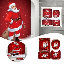 Party Decoration 4pcs Christmas Santa Print Shower Curtain Set gepersonaliseerde vakantie voor Chirstmas