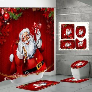 Party Decoration 4pcs Christmas Santa Print Shower Curtain Set gepersonaliseerde vakantie voor Chirstmas