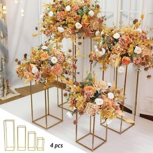 Décoration de fête 4pcs Vases Colonne Centres de table de mariage pour tables Support de fleurs en métal Rack Inweder Gold Grand Vase de sol rectangulaire