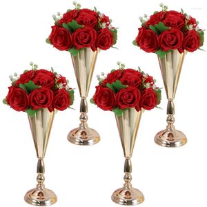 Décoration de fête 4pcs Vase de trompette en métal fleuri Centres de mariage Table de fleurs haute Vases d'or pour l'événement de cérémonie d'anniversaire