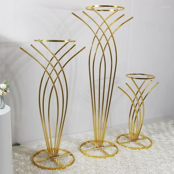 Décoration de fête 4PCS Doré Vase Sol Vases Colonne Stand Métal Route Plomb De Mariage Pièce Maîtresse Géométrique Pot Table Rack Pour La Maison Événement Décor