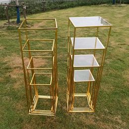 Feestdecoratie 4 stcs metalen rechthoek boog frame podium trouwhuis achtergrond decor kunstmatige bloem vaas cake food craft display rack