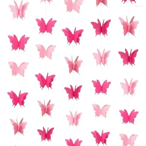 Décoration de fête 4pcs rose papillon suspendus guirlandes 3D papier banderoles filles anniversaire mariage bébé douche maison drapeau décor