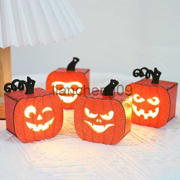 Décoration de fête 4 pièces citrouille lumière Halloween sans flamme Orange bougies électriques lampes Halloween décoration pour la maison horreur maison x0905 x0905