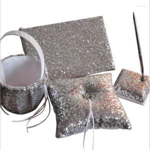 Décoration de fête 4pcs / set (livre d'or au porte-greffe de bas panier du porte-stylo) décoration de ruban en cristal de paillettes pour mariage nuptial