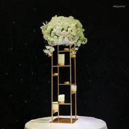 Decoración de fiesta 4 Uds soportes de flores de boda centros de mesa candelabros soporte de flores de hierro de Metal dorado candelero para el hogar 1556