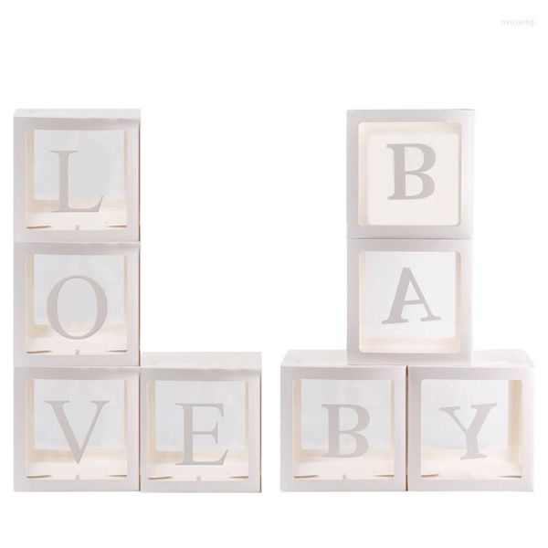 Décoration de fête 4pcs Bloc de boîtes de ballons transparents blancs avec amour baby lettres décor