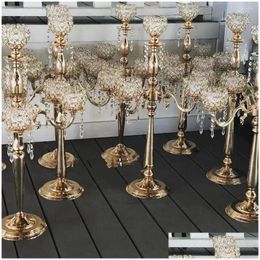 Feestdecoratie 5-armige gouden kandelaars Kandelaar Bruiloft centerpieces voor tafels Center De Table Mariage Kristallen middelpunt Dr Dhuxi