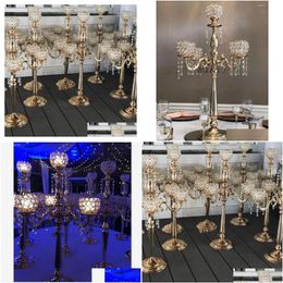 Feestdecoratie 5-armige gouden kandelaars Kandelaar Bruiloft centerpieces voor tafels Center De Table Mariage Kristallen middelpunt Dr Dha5N