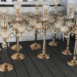 Party Decoratie 5 ARM GOUD KASTHOUDERS Candlestick Wedding Centerpieces voor tafels Center de Table Mariage Crystal Centraal