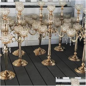 Décoration de fête 5 bras bougeoirs en or chandelier centres de mariage pour tables centre de table mariage cristal pièce maîtresse D DHSFT