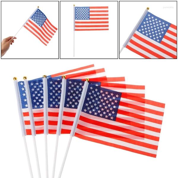 Décoration de fête 5 pcs mini américain américain drapeau national à la main agitant petit pour les poteaux de bannière