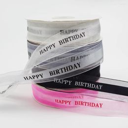 Decoración de la fiesta 50 yardas de 2.5cm Organza Letteras de cinta Happy Birthday Regalo Packaging Cake Diy Accesorios para el hogar